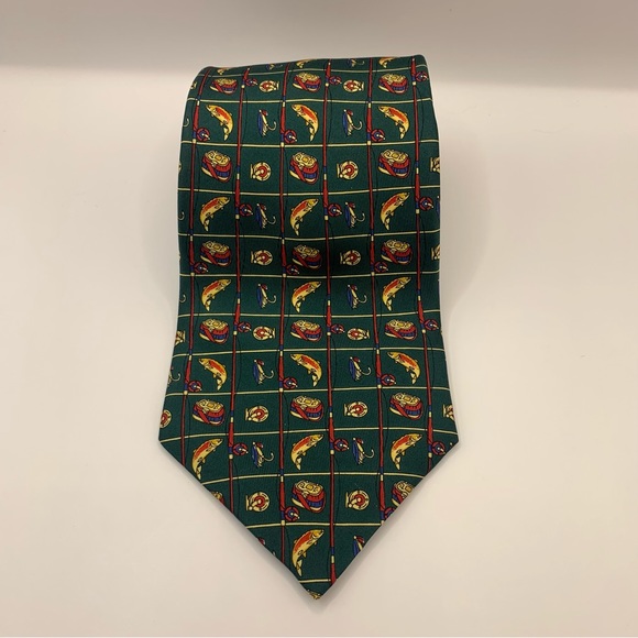 Tommy Hilfiger Other - Tommy Hilfiger Tie Vintage Fishing Green Red Italian Silk Made In USA